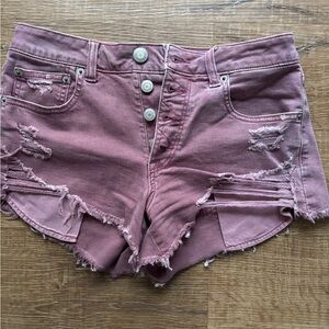 American Eagle Outfitters Pink Jean Shorts with Distressed Cut-Off Style